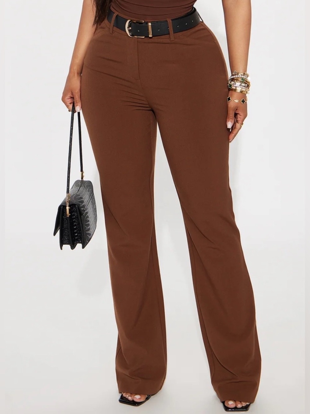 Fashion NovaWomen's High-Waist Bootcut Dress Pants - Brown